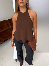 Aquaria Halter Linen Blend Top Chocolate