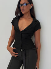 Alexandrea Plunge Button Up Top Black