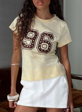 96 Charm Studded Graphic Baby Tee Yellow