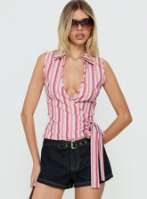 Altheah Tie Side Collared Top Pink Stripe