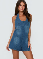Ardenia Halter Denim Romper Mid Blue Wash