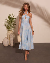 Ocean Mosaic Abstract Halter Neck Maxi Dress