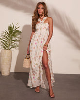 Sea Shimmer Seashell Print Halter Neck Maxi Dress