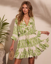 Coastal Aura Paisley Print Drawstring Mini Dress