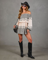 Monrow Paisley Off the Shoulder Mini Dress