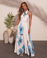 Tuscan Garden Floral Halter Neck Maxi Dress