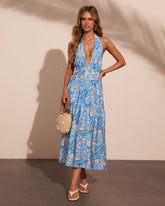 Sunset Society Tropical Print Halter Neck Maxi Dress