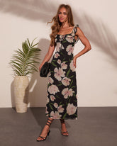 Warm Petals Chiffon Floral Midi Dress