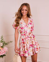 Daytime Allure Floral Waist Tie Mini Dress