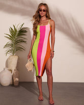 Maliah Ribbed Knit Color Block Midi Dress