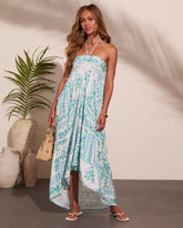 Summer Cottage Floral Halter Neck High Low Maxi Dress