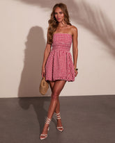 Harbor Stripe Bubble Hem Gingham Print Mini Dress