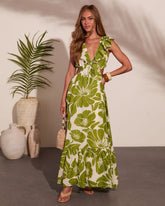 Poppy Paradise Tropical Floral Cut Out Maxi Dress