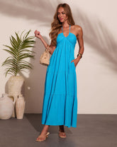 Saltwater Crush Tiered Halter Neck Maxi Dress