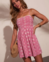 Coastal Air Eyelet Gingham Print Mini Dress