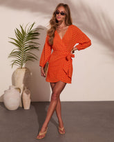 Roselynne Gingham Wrap Tie Mini Dress