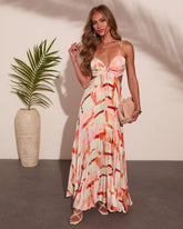 Amalfi Dream Pleated Abstract Maxi Dress