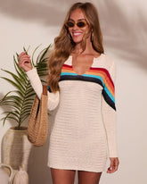 Norien Open Knit Color Block Cover Up Mini Dress