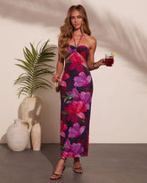 Arlie Mesh Floral Cut Out Halter Neck Maxi Dress