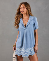 Blue Harvest Floral Denim Mini Shirt Dress