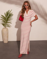Endless Afterglow Striped Knit Maxi Shirt Dress