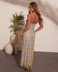 Clarise Floral Cut Out Halter Neck Maxi Dress