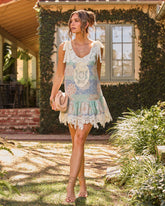 Analie Patchwork Lace Trim Babydoll Mini Dress