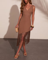 Elinor Linen Blend Asymmetric Fringe Hem Mini Dress