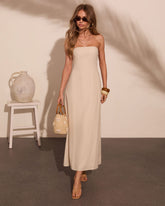 Quiet Coast Strapless Linen Blend Maxi Dress
