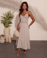 Sun Weathered Smocked Striped Midi Dress