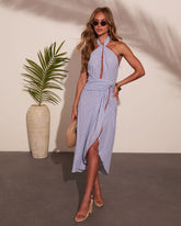 Pool Days Striped Halter Neck Midi Dress