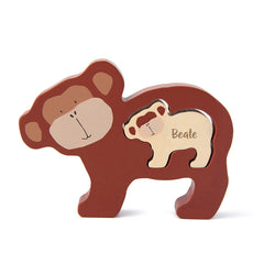 Trixie Holz-Babypuzzle Herr Affe personalisierbar mit Gravur – zweiteiliges Tierpuzzle aus nachhaltigem Holz für Kleinkinder