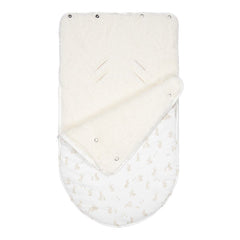 Babyschalen-Fußsack Baby Bunny für Maxi-Cosi und viele Babyschalen der Gruppe 0+ mit kuscheligem Teddyfutter, niedlichem Hasenmotiv und 100 % Baumwolle. Warmer Winterfußsack für Babys – hochwertiges Babyschalenzubehör von Schmatzepuffer aus Bocholt.