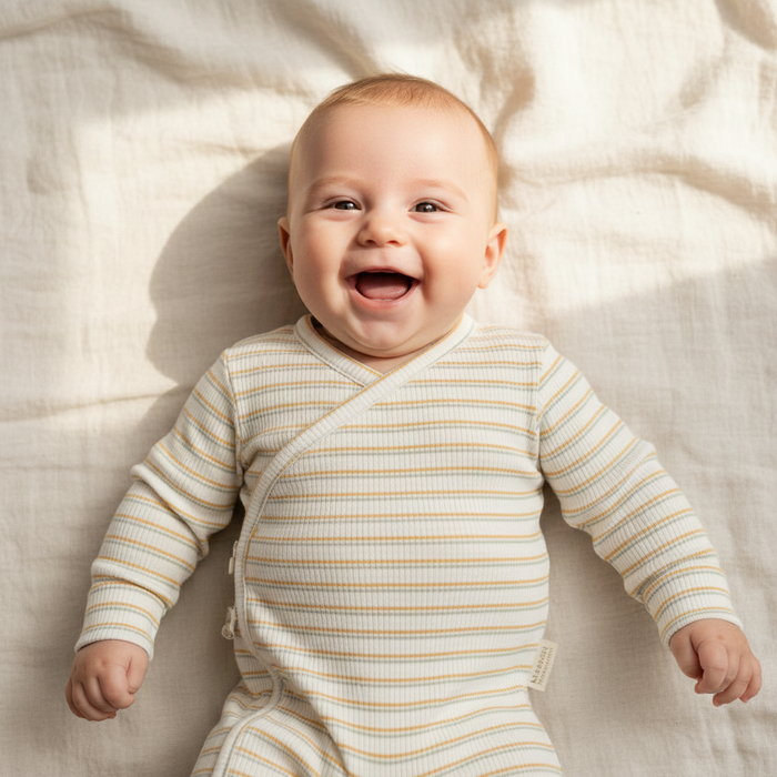 Gestreifter Little Farm Wickelstrampler von Little Dutch für Babys