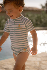 Kurzärmeliges Schwimmshirt Stripes Surf Blue | Little Dutch