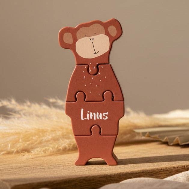 Personalisierbare Trixie Puzzle-Figur Herr Affe aus Holz mit Druck – Motorikpuzzle aus nachhaltigem MDF für Kinder ab 2 Jahren