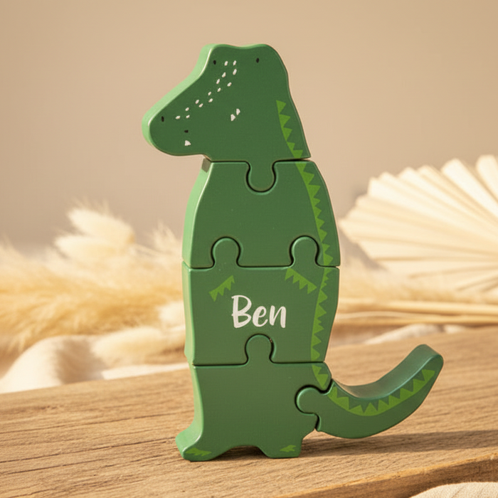 Personalisierbare Trixie Puzzle-Figur Herr Krokodil aus Holz mit Druck – Motorikpuzzle für Kinder ab 2 Jahren