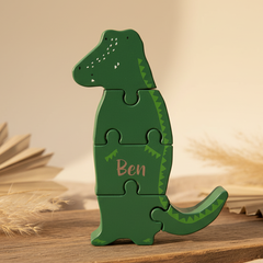 Personalisierbare Trixie Holz-Puzzlefigur Herr Krokodil mit Lasergravur – Tierpuzzle zur Förderung von Motorik und Zuordnung