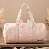 Personalisierte Trixie Sporttasche Frau Hase in Rosa mit Name – runde Kindertasche mit Hasenmotiv für Sport, Freizeit und Ausflüge