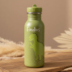 Personalisierte Trixie Trinkflasche Herr Dino 500 ml in Grün mit Name – Edelstahl-Kinderflasche für Kita, Schule und Ausflüge