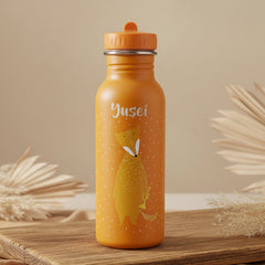 Trixie Trinkflasche 500 ml Herr Fuchs in Orange – Kinderflasche aus Edelstahl mit Fuchsmotiv und Tragekordel für Kita und Schule