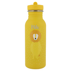Gelbe Trixie Kinder-Trinkflasche Herr Löwe 500 ml aus Edelstahl – robuste Flasche mit Löwenmotiv für Kindergarten und Ausflüge
