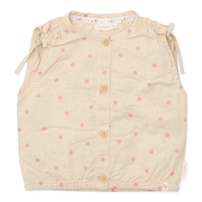 Ärmellose Little Dutch Bluse Sand Fairy Garden mit Blumen und gesmokten Details