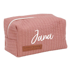 Personalisierte Little Dutch Baby-Pflegetasche Pure Pink Blush mit Name – pinker Kulturbeutel für Schnuller, Zahnbürste und Pflegeartikel unterwegs