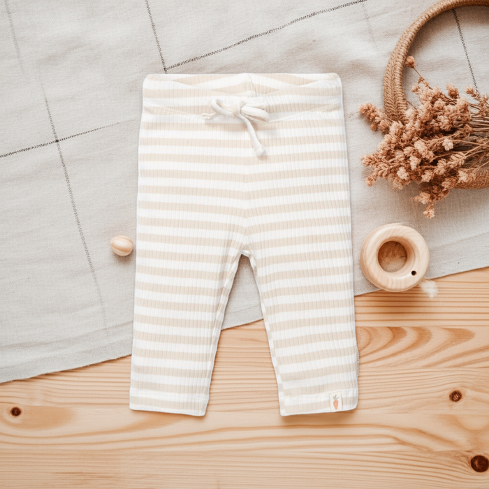 Babyhose Stripe Sand/White mit elastischem Bund und Kordelzug
