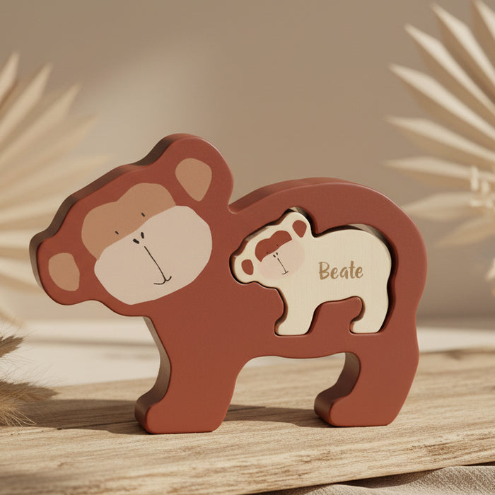 Personalisierbares Trixie Babypuzzle Herr Affe aus Holz mit Gravur – zweiteiliges Holzpuzzle für Kinder ab 18 Monaten
