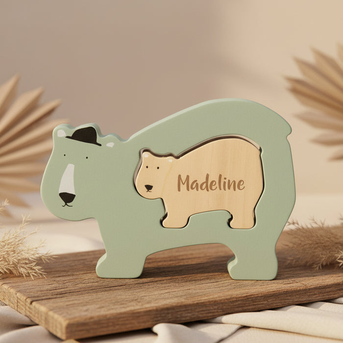 Personalisierbares Trixie Babypuzzle Herr Eisbär aus Holz mit Gravur – zweiteiliges Holzpuzzle für Kinder ab 18 Monaten
