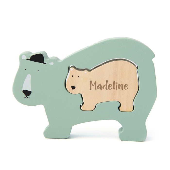 Trixie Holz-Babypuzzle Herr Eisbär personalisierbar mit Gravur – zweiteiliges Tierpuzzle aus Holz für Kleinkinder