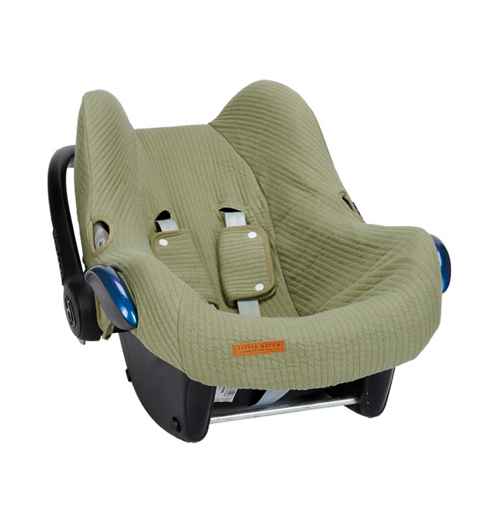 Babyschalenbezug Pure Olive in Olivgrün aus hochwertigem Baumwollmischgewebe für Maxi-Cosi Babyschalen. Weich, atmungsaktiv, feuchtigkeitsabsorbierend und waschbar – stilvolles Babyschalenzubehör von Schmatzepuffer aus Bocholt.