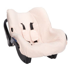 Babyschalenbezug Pure Beige in Cremeweiß aus hochwertigem Baumwollmischgewebe für Maxi-Cosi Babyschalen. Weich, atmungsaktiv, feuchtigkeitsabsorbierend und waschbar – stilvolles Babyschalenzubehör von Schmatzepuffer aus Bocholt.